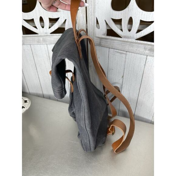 Madewell Black Navy Canvas Brown Leather Straps Backpack Bag Minimalist Boho - Picture 2 of 8